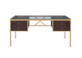 Yumia Contemporary Writing Desk Glass Top • Gold Metal Tube Base (Powder Coating) • Espresso Wood Drawer 92785-ACME