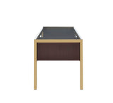 Yumia Contemporary Writing Desk Glass Top • Gold Metal Tube Base (Powder Coating) • Espresso Wood Drawer 92785-ACME