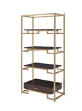 Yumia Contemporary Bookshelf Glass Top • Gold Metal Tube Base (Powder Coating) • Espresso Wood Drawer & Shelf 92787-ACME