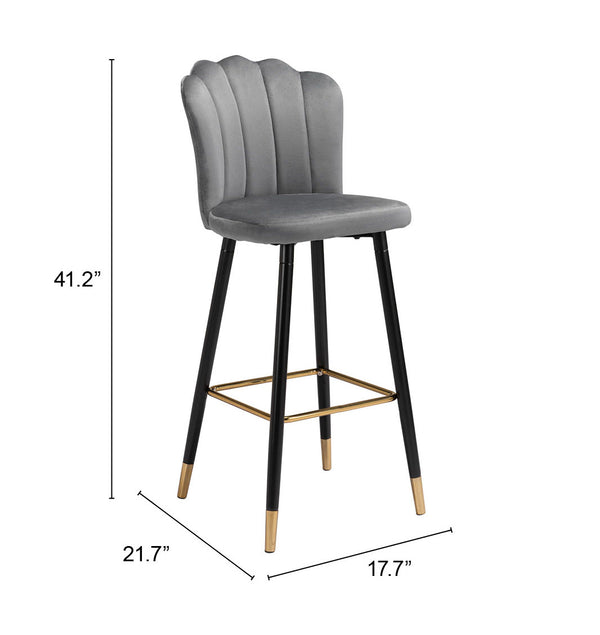 Zuo Modern Zinclair 100% Polyester, Plywood, Steel Modern Commercial Grade Barstool Gray, Black, Gold 100% Polyester, Plywood, Steel