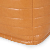 Baddow Contemporary Faux Leather Channel Stitch Cube Pouf, Caramel Noble House