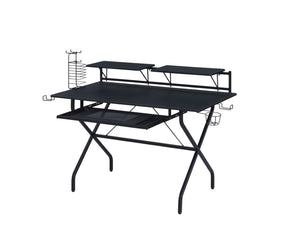 Hartman Contemporary/Industrial Computer Desk WOOD Desk/Shelf/Keyboard] Black (PVC Veneer) • METAL FRAME] Black (Powder Coating) 92870-ACME