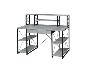 Amiel Contemporary/Industrial Writing Desk WOOD Music Recording Studio Desk/Shelf/Keyboard] Faux Marble (PVC Veneer, Air Compressor) • METAL FRAME] Black (Powder Coating) 92875-ACME