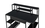 Amiel Contemporary/Industrial Writing Desk WOOD Music Recording Studio Desk/Shelf/Keyboard] Black (PVC Veneer, Air Compressor) • METAL FRAME] Black (Powder Coating) 92877-ACME