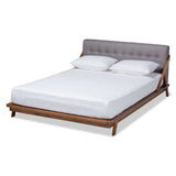 Sante Mid-Century Modern Grey Fabric Upholstered Wood Queen Size Platform Bed