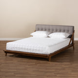 Baxton Studio Sante Mid-Century Modern Grey Fabric Upholstered Wood Queen Size Platform Bed