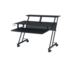 Suitor Industrial/Contemporary Music Recording Studio Desk WOOD Desk/Shelf/Keyboard] Black (Carbon PVC) • METAL FRAME] Black 92900-ACME