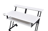 Suitor Industrial/Contemporary Music Recording Studio Desk WOOD Desk/Shelf/Keyboard] White (Carbon PVC) • METAL FRAME] Black 92902-ACME