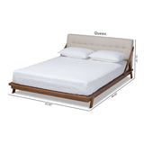 Baxton Studio Sante Mid-Century Modern Light Beige Fabric Upholstered Wood Queen Size Platform Bed