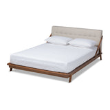 Sante Mid-Century Modern Light Beige Fabric Upholstered Wood King Size Platform Bed