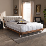 Baxton Studio Sante Mid-Century Modern Light Beige Fabric Upholstered Wood Queen Size Platform Bed