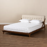 Baxton Studio Sante Mid-Century Modern Light Beige Fabric Upholstered Wood Full Size Platform Bed