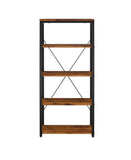 Jurgen Industrial/Contemporary Bookshelf WOOD] Oak (Solid Wood) • METAL) Black 92912-ACME