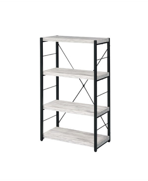 Jurgen Industrial/Contemporary Bookshelf WOOD] Faux Concrete (Veneer PVC) • METAL) Silver 92917-ACME