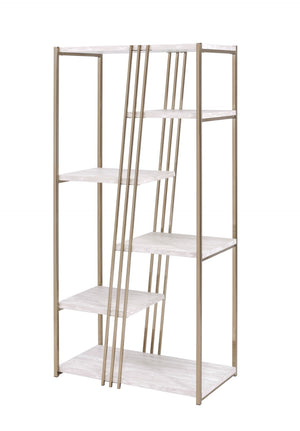 Tanan Industrial/Contemporary Bookshelf WOOD] White (cc#) • METAL FRAME] Champagne (cc#) 92920-ACME