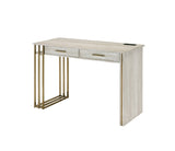 Tyeid Contemporary Built-in USB Port Writing Desk Antique White & Gold Finish 92935-ACME