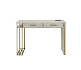 Tyeid Contemporary Built-in USB Port Writing Desk Antique White & Gold Finish 92935-ACME