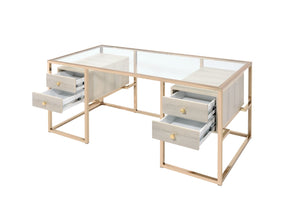 Huyana Contemporary/Modern Writing Desk GLASS] 8mm Tempered Clear Glass • WOOD DRW] tbc (cc#) • METAL FRAME] Gold (cc#) 92945-ACME