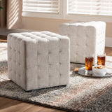 Baxton Studio Elladio Modern and Contemporary Beige Fabric Upholstered Tufted Cube Ottoman Set of 2