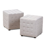 Baxton Studio Elladio Modern and Contemporary Greyish Beige Fabric Upholstered Tufted Cube Ottoman Set of 2