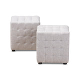 Baxton Studio Elladio Modern and Contemporary Greyish Beige Fabric Upholstered Tufted Cube Ottoman Set of 2