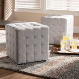 Baxton Studio Elladio Modern and Contemporary Greyish Beige Fabric Upholstered Tufted Cube Ottoman Set of 2