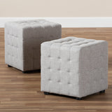 Baxton Studio Elladio Modern and Contemporary Greyish Beige Fabric Upholstered Tufted Cube Ottoman Set of 2