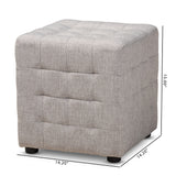 Baxton Studio Elladio Modern and Contemporary Greyish Beige Fabric Upholstered Tufted Cube Ottoman Set of 2