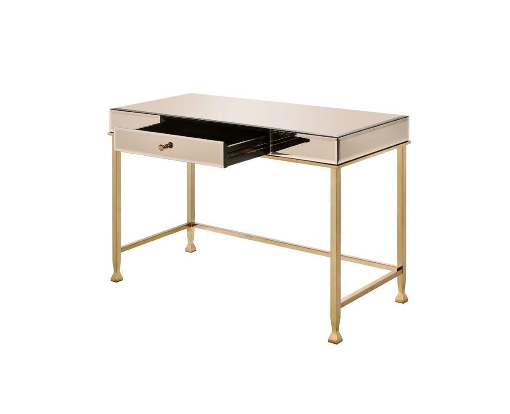 Canine Contemporary Writing Desk Smoky Mirroed and Champagne Finish 92977-ACME