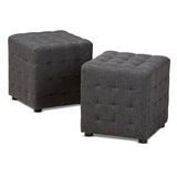 Baxton Studio Elladio Modern and Contemporary Dark Grey Fabric Upholstered Tufted Cube Ottoman Set of 2