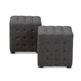 Baxton Studio Elladio Modern and Contemporary Dark Grey Fabric Upholstered Tufted Cube Ottoman Set of 2