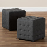 Baxton Studio Elladio Modern and Contemporary Dark Grey Fabric Upholstered Tufted Cube Ottoman Set of 2