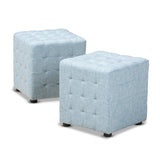 Baxton Studio Elladio Modern and Contemporary Light Blue Fabric Upholstered Tufted Cube Ottoman Set of 2