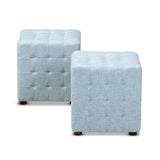 Baxton Studio Elladio Modern and Contemporary Light Blue Fabric Upholstered Tufted Cube Ottoman Set of 2