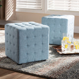 Baxton Studio Elladio Modern and Contemporary Light Blue Fabric Upholstered Tufted Cube Ottoman Set of 2