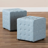 Baxton Studio Elladio Modern and Contemporary Light Blue Fabric Upholstered Tufted Cube Ottoman Set of 2