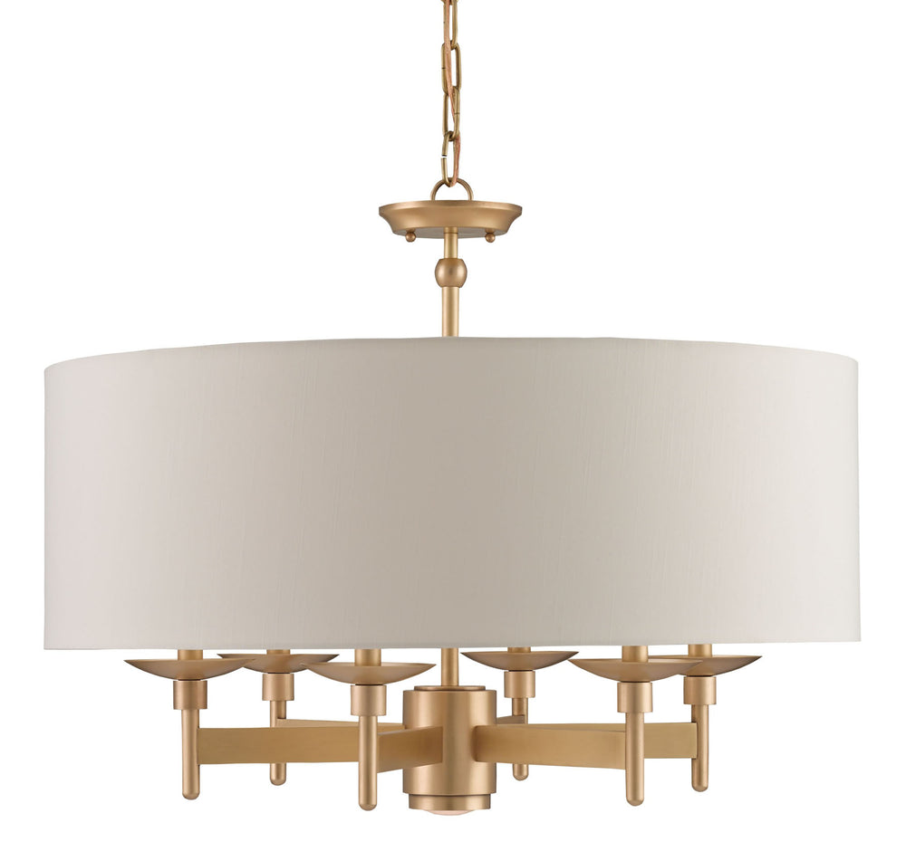 Bering Brass Chandelier - Elegant Antique Design with Soft Shantung Shade, Semi-Flush Mount Option