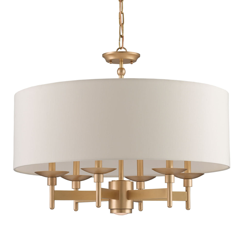 Bering Brass Chandelier - Elegant Antique Design with Soft Shantung Shade, Semi-Flush Mount Option