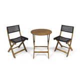 Hillside Outdoor 3 Piece Wood and Wicker Foldable Bistro Set, Teak and Brown Noble House