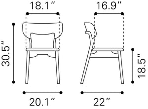 Zuo Modern Russell 100% Polyester, Rubberwood Scandinavian Commercial Grade Dining Chair Set - Set of 2 Walnut, Light Gray 100% Polyester, Rubberwood