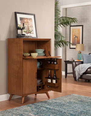 Alpine Furniture Flynn Large Bar Cabinet w/Drop Down Tray, Acorn 966-16 Acorn Mahogany Solids & Veneer 32 x 19 x 51