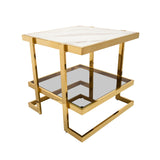 Sagebrook Home Glam Metal/marble Glass Side Table, Gold/white Kd 15439 Gold Metal