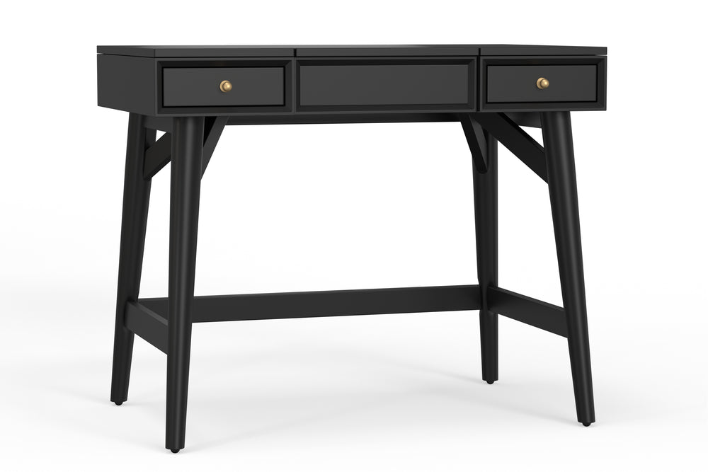Alpine Furniture Flynn Bedroom Vanity, Black 966BLK-19 Black Mahogany Solids & Veneer 36 x 22 x 30
