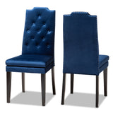 Dylin Modern and Contemporary Navy Blue Velvet Fabric Upholstered Button Tufted Wood Dining Chair Set of 2