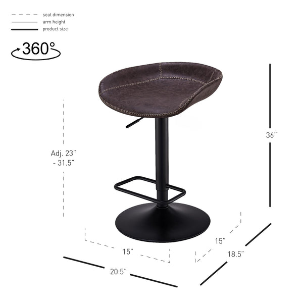 Rogue Leatherette Gaslift Bar Stool - Set of 2 Vintage Coffee Brown