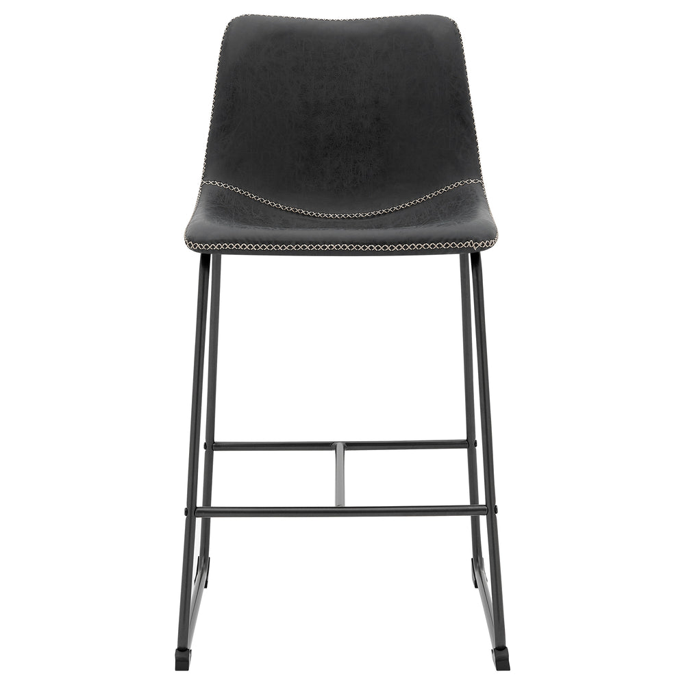 New Pacific Direct Vesta PU Counter Stool, (Set of 2) Vintage Black with Metallic Gunmetal Leg Finish 9300103-240-NPD