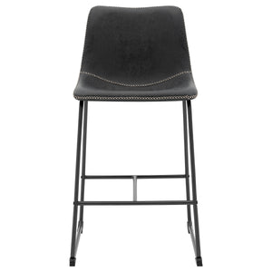 New Pacific Direct Vesta PU Counter Stool, (Set of 2) Vintage Black with Metallic Gunmetal Leg Finish 9300103-240-NPD