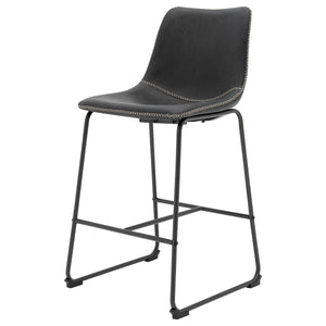 New Pacific Direct Vesta PU Counter Stool, (Set of 2) Vintage Black with Metallic Gunmetal Leg Finish 9300103-240-NPD