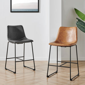 New Pacific Direct Vesta PU Counter Stool, (Set of 2) Vintage Cedar with Metallic Gunmetal Leg Finish 9300103-309-NPD