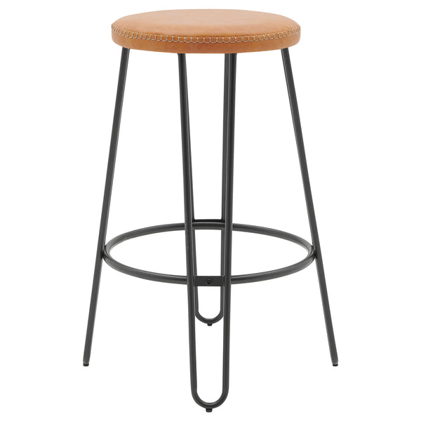 New Pacific Direct Joe PU Backless Stool, (Set of 2) Vintage Cedar with Metallic Gunmetal Leg Finish 9300114-NPD